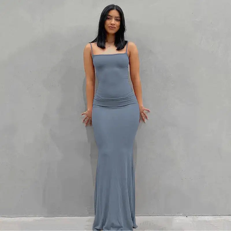 Vestidos para mujer 2023 Sexy tirantes finos negro vestido largo noche Y2k sin mangas sólido ajustado ceñido maxi vestidos