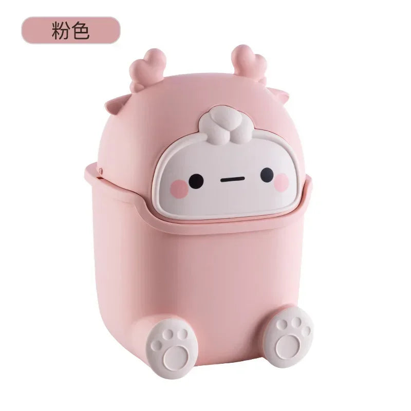 Pequeño cubo de basura, bonito cubo de basura con tapa para el dormitorio y el hogar.