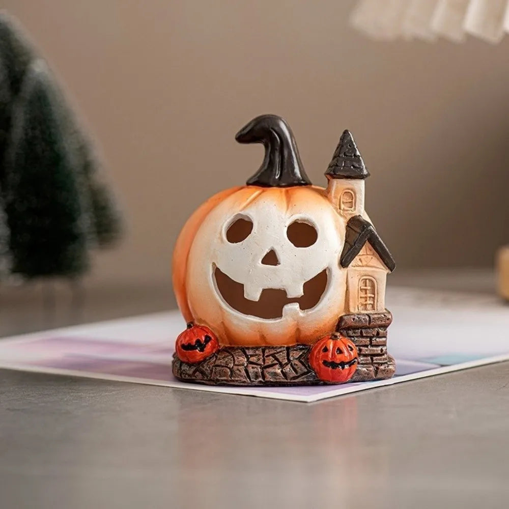 Decorative Resin Halloween Pumpkin House Scary Handmade Haunted House Ornaments Unique Pumpkin Figurine Festival Decor