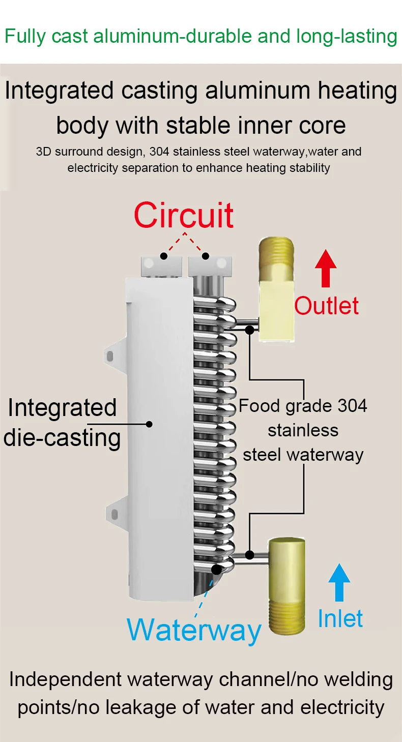 Calentador de agua eléctrico instantáneo sin tanque, control remoto, grifo de cocina, grifo de baño, ducha, ajuste de temperatura