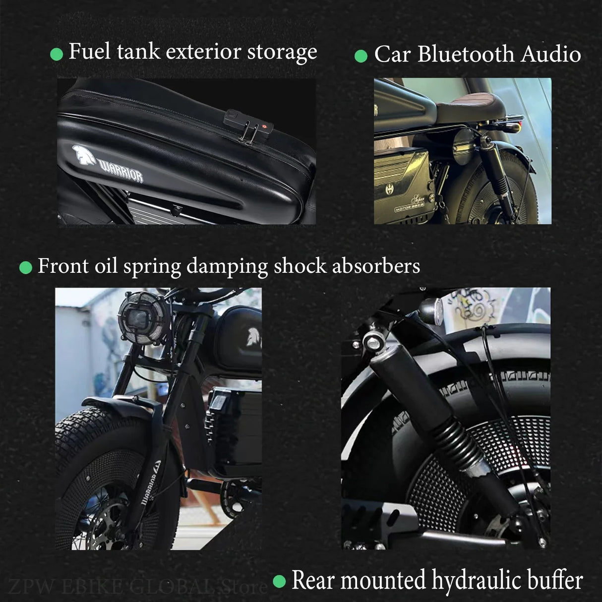 ZPW Black Warrior - Bicicleta eléctrica de carretera para adultos, 1500 W, 48 V, 60 Ah, 20 pulgadas, todoterreno, neumáticos anchos