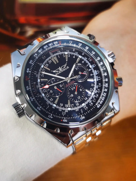 Jaragar Automatic Watch for Men Military Multifunction 3 Sub-Dials Sports Mechanical Watches Top Brand Luxury Leather Steel Band - Lootquake