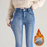 Women Thermal Jeans Winter Snow Warm Plush Stretch Jeans Lady Skinny Thicken Fleece Denim Long Pants Retro Blue Pencil Trousers - Lootquake