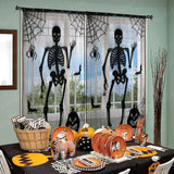 Halloween Window Decorations Halloween Door Curtain Skeleton & Bat Black Lace Panel for Haunted House Decor