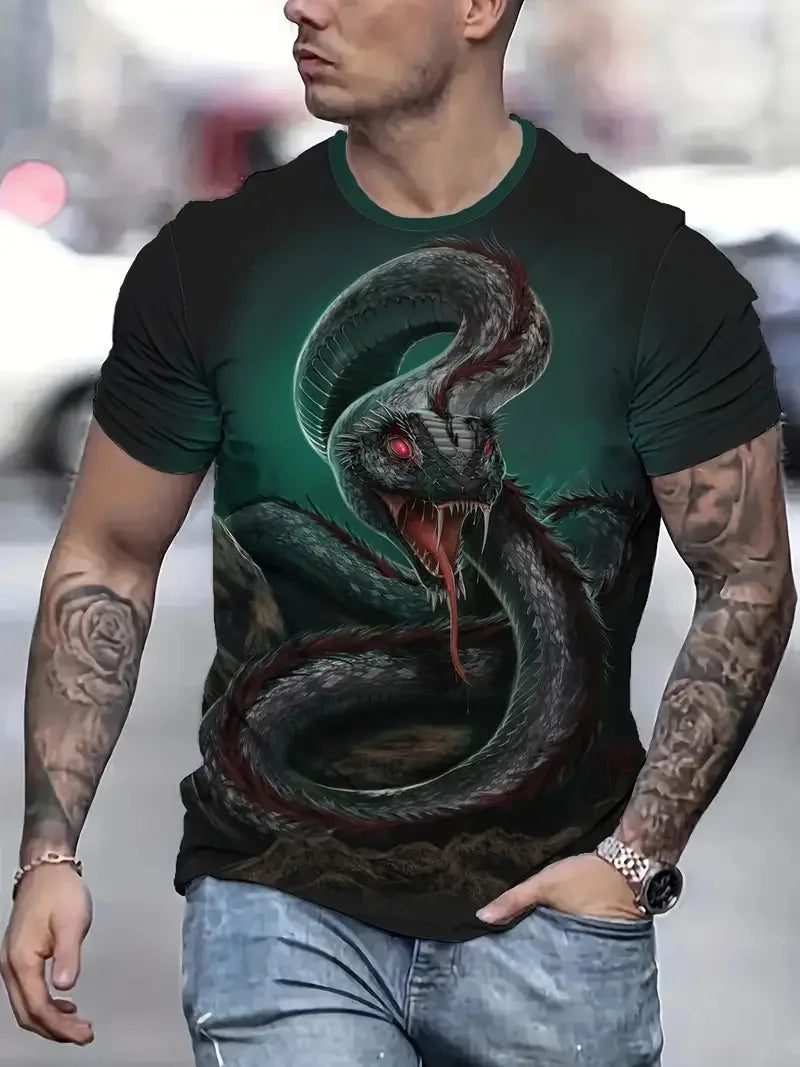 Fashion 3D Snake Printed T Shirt For Men Funny Animal Pattern Oversized T-shirt Summer Hip Hop Trend Clothing Casual O-neck Tops - Lootquake