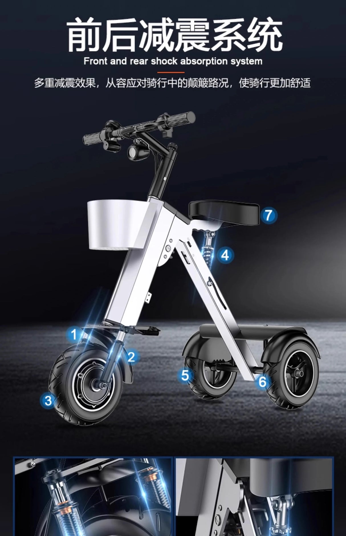 48V light folding double electric vehicle portable small lightweight mini three-wheeled electric scooter P