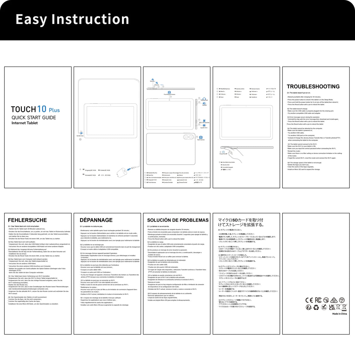 Tablette PRITOM 10 pouces Android 13, 8 (4 + 4) Go + 64 Go extensible 1 To, Wi-Fi 6, haut-parleurs et appareil photo double boîtier, BT 5.0, avec stylet mécanique C