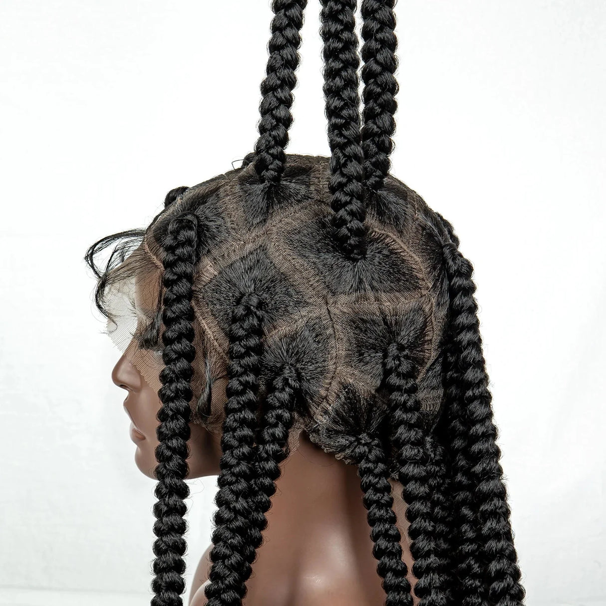 34" Jumbo Box Braids Wig | Full Lace | Cornrow Accents | Natural Color | Kanekalon