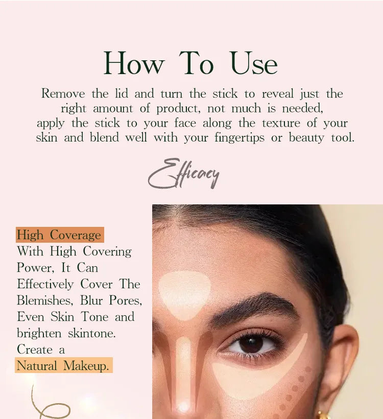 Facial Stick Foundation Full Coverage Lasting Oil-control Concealer Dark Skin Foundation Makeup  Base Cream Matte Natural Prime