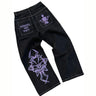 Women's Skeleton Embroidery Jeans, Men's Casual Street Style Loose Fit Jeans,Hip Hop Y2K New Straight Cargo Pants Streetwear - Lootquake