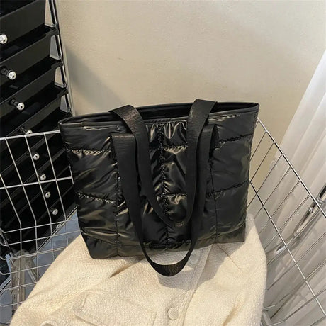 Fashion Ladies Tote Handbags Large Capacity Cotton Padded Shopping Bag Rhombus Portable Handbag Quilted Solid for Leisure Travel - Lootquake