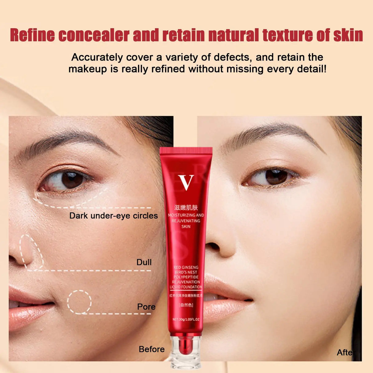 FV Foundation Maquillaje en crema líquida Base a prueba de agua Corrector Crema hidratante con control de aceite Corrector de larga duración con control de aceite