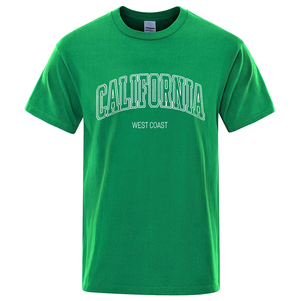California West Coast Street Letter Tops Men Hip Hop Crewneck Tee Clothes T Shirt Summer Breathable T-Shirt Street Cotton Tshirt - Lootquake