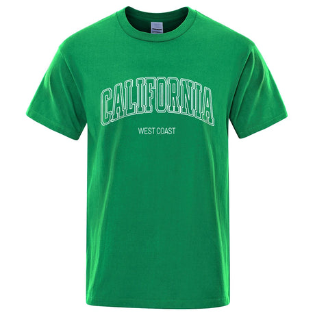 California West Coast Street Letter Tops Men Hip Hop Crewneck Tee Clothes T Shirt Summer Breathable T-Shirt Street Cotton Tshirt - Lootquake