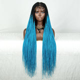 34" Ombre Straight Cornrow Box Braids Full Lace Wig - Long Synthetic Knotless Braids