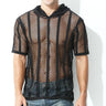 Men Mesh Shirt Transparent Long Sleeve Men Clothing Sexy Solid Party Nightclub Hooded Tops - Lootquake