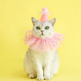 Pet Dog Birthday Party Dog Hat Candy Color Dot Lace Cat Bib Suit Cute Small Medium Dogs Costume Cap Pet Products Accessories