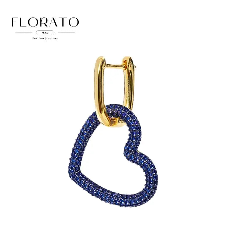 Pendientes de plata de ley 925 con microincrustaciones de circonitas en forma de aro y hebilla geométrica de lujo, joyería de moda, regalo al por mayor