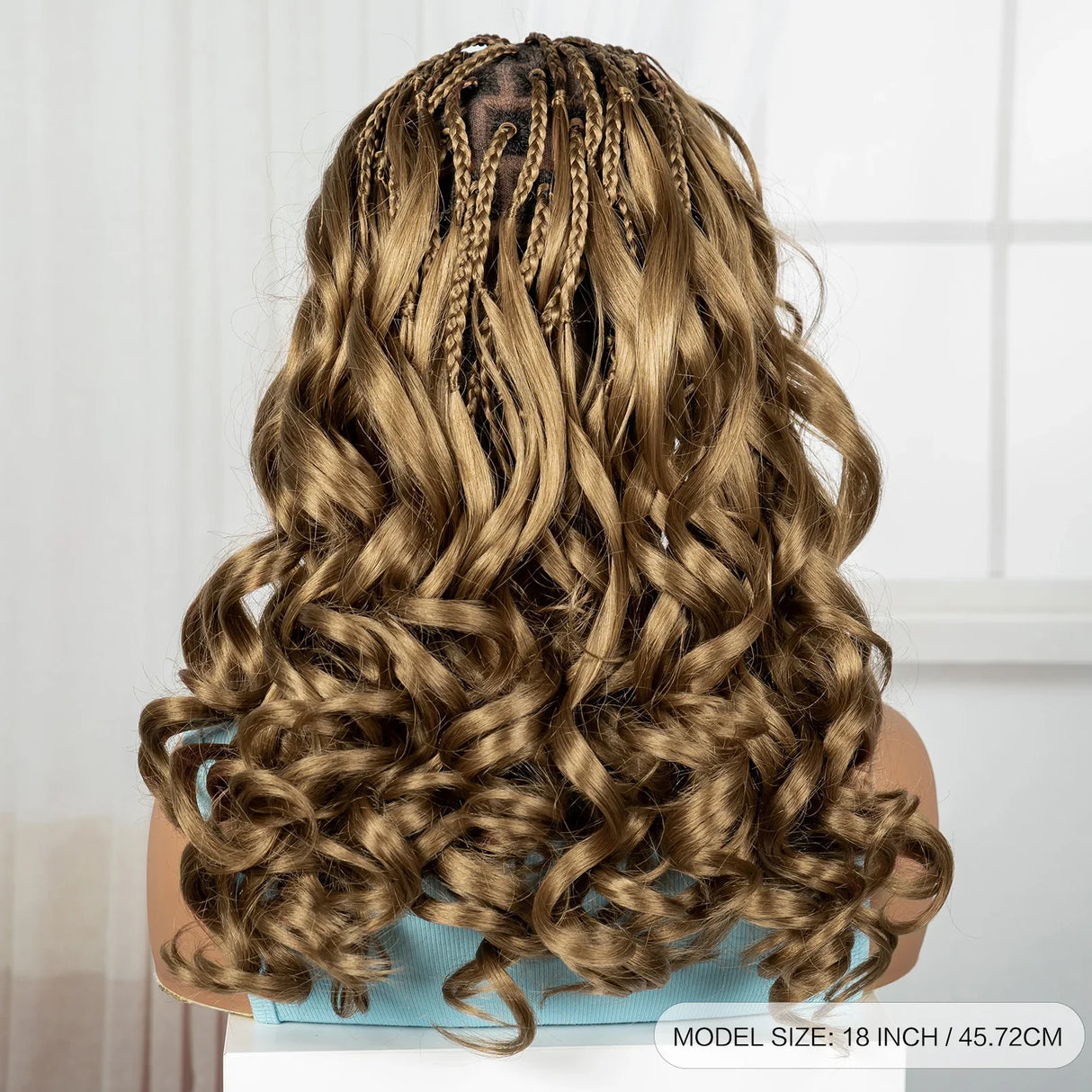 18" Bouncy Wavy Knotless Box Braids Wig with Bangs | Full Lace
