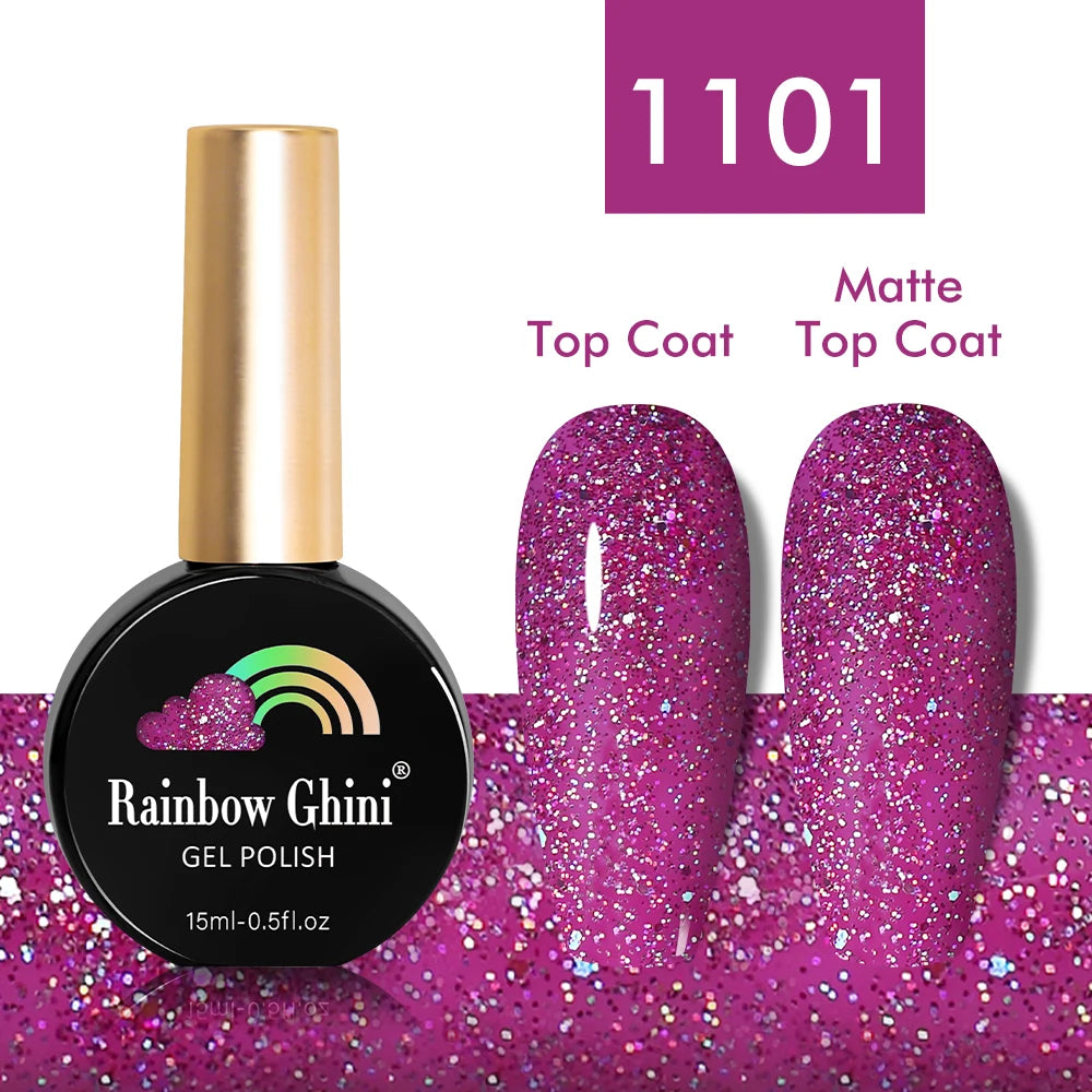 Rainbow Ghini UV LED Glitter Purple Gel Nail Polish 15ml Manicure Art Accessories Nail Glue Supplies for Professionals Varnishes