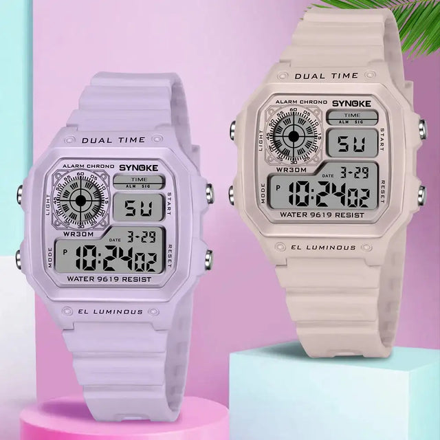 SYNOKE Digital Watches Lady Sports Luminous Multifunction Waterproof Chrono Wristwatch Outdoor Girls Fashion Student Watch New - Lootquake