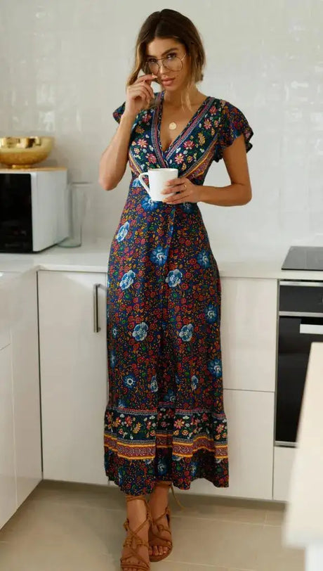 2024 Summer Leisure Hot Sale Holiday Printed Dress Sexy Long Dress Women's Wear - Lootquake