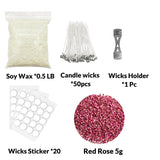 Kit para hacer velas de 0.5 lb, cera de soja, mechas y flores secas aromáticas.