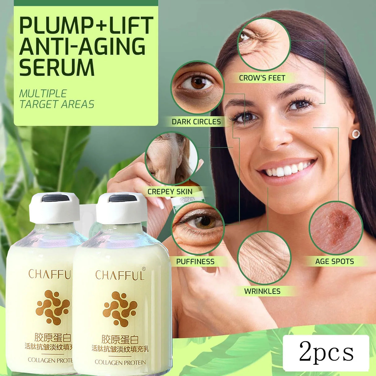 2 sueros faciales de colágeno, esencia líquida reafirmante, hidratante y nutritiva para el cuidado de la piel.