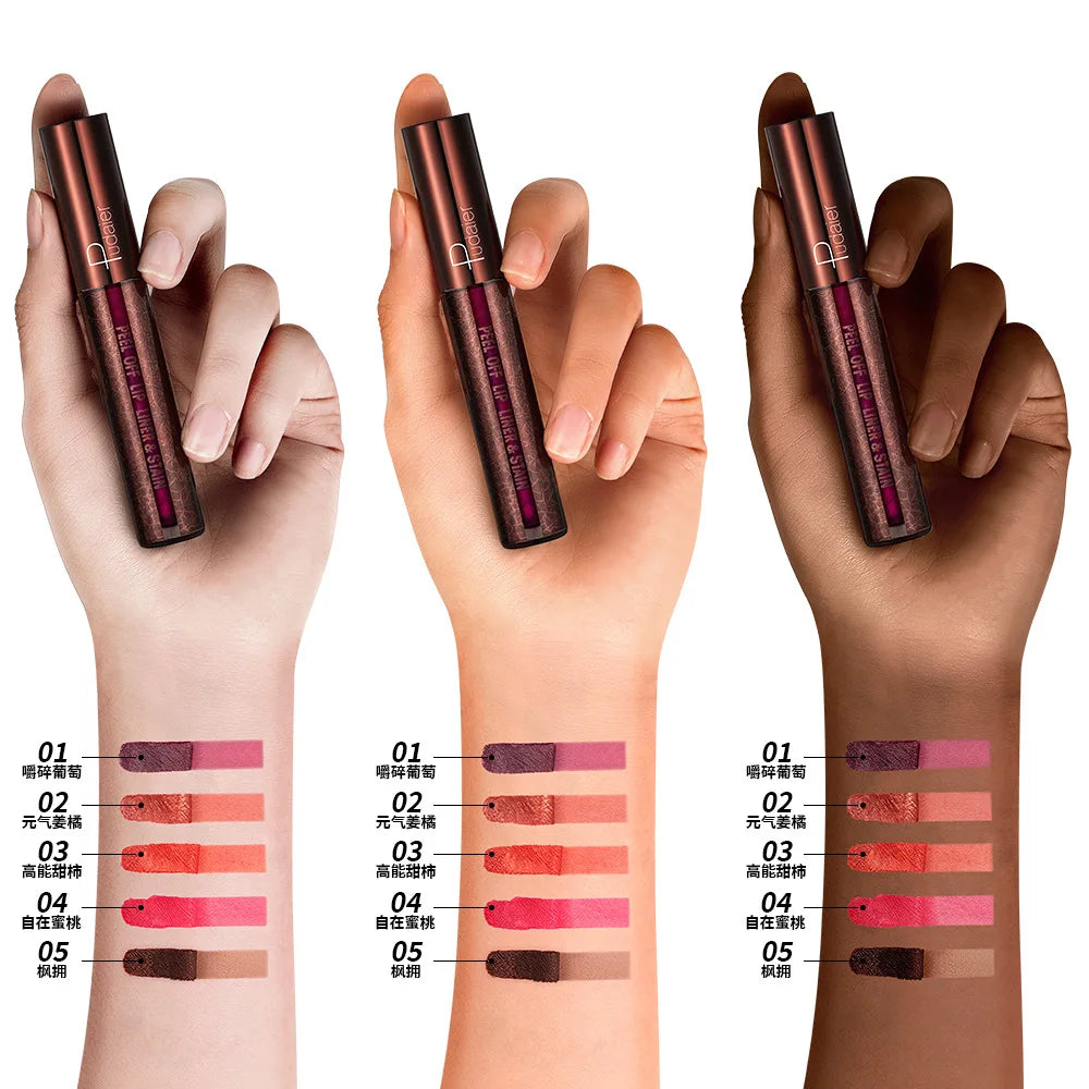 5Color Liquid Peel-off Lip Gloss Waterproof Long-lasting Matte Lipstick Non-stick Cup Makeup Moisturizing Lip Tattoo Pigment