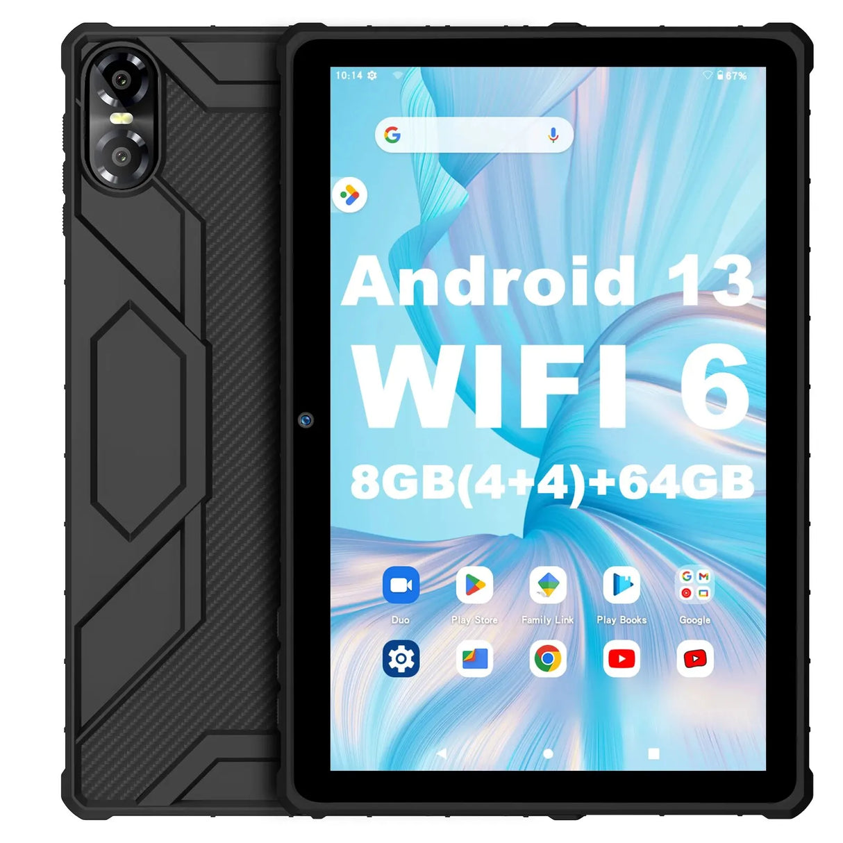 Tablette PRITOM 10 pouces Android 13, 8 (4 + 4) Go + 64 Go extensible 1 To, Wi-Fi 6, haut-parleurs et appareil photo double boîtier, BT 5.0, avec stylet mécanique C