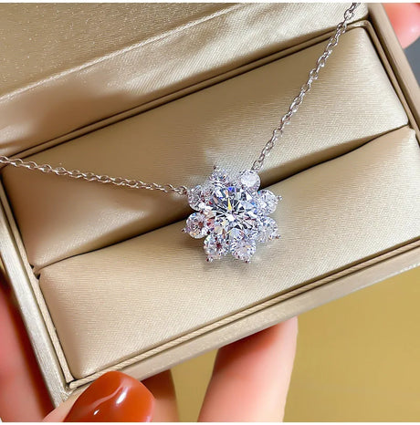 COSFIX Moissanite Necklace For Women 1 CT D Color VVS1 Excellent Cut Round Diamond Sunflower Pendant Necklace 925 Silver Jewelry - Lootquake
