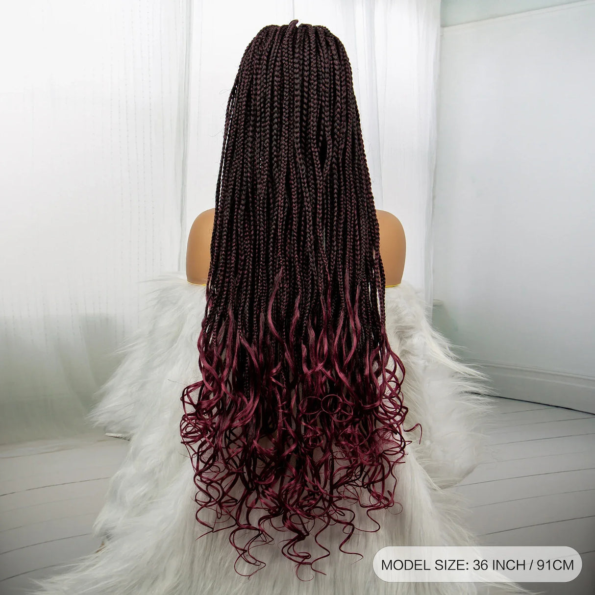 36" Knotless Braids Wig with Curly Ends | Lace Front | Synthetic Hair | Black Women