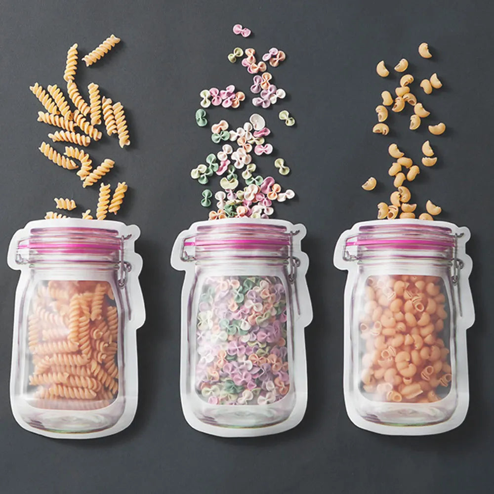 Bolsas reutilizables para frascos de vidrio, nueces, dulces y galletas, de plástico selladas, para almacenamiento en el hogar, 3 tamaños, con cierre hermético, 20 o 40 unidades