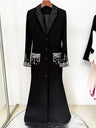 HIGH STREET Newest 2025 Designer Fashion Women's Long Sleeve Notched Collar Rhinestone Diamonds Beading Maxi Long Dress - Lootquake