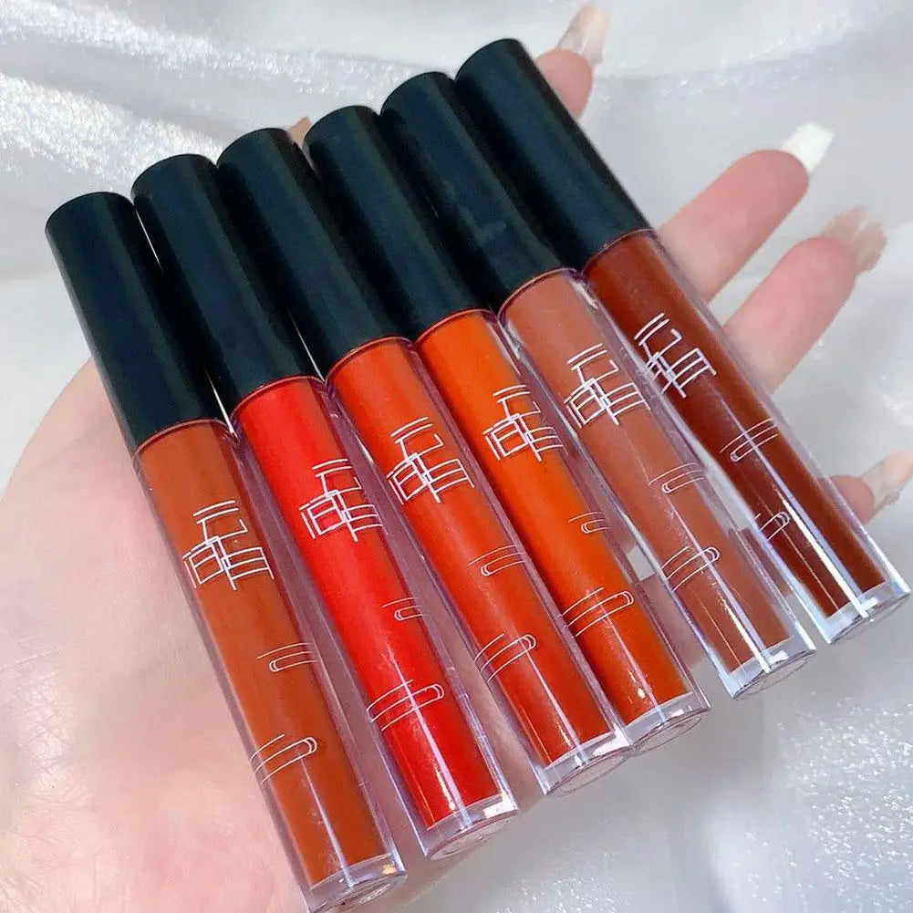 Fashion 6 Pcs Matte Waterproof Velvet Nude Lipstick Sexy Red Brown Moisturizing Pigments Lip Makeup Long Lasting Summer Cosmetic