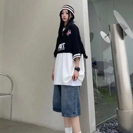 High Street Retro Blue Jeans Shorts Women Summer New Baggy Wide Leg Denim Half Pants Fashion Streetwear Y2k Clothing Oversize - Lootquake