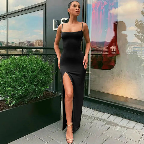 Summer Sexy Dress Women's New Slim Slim Fit Open Back Sexy Split Dress Long Dress Street Style Retro Dress Elegant Robe - Lootquake
