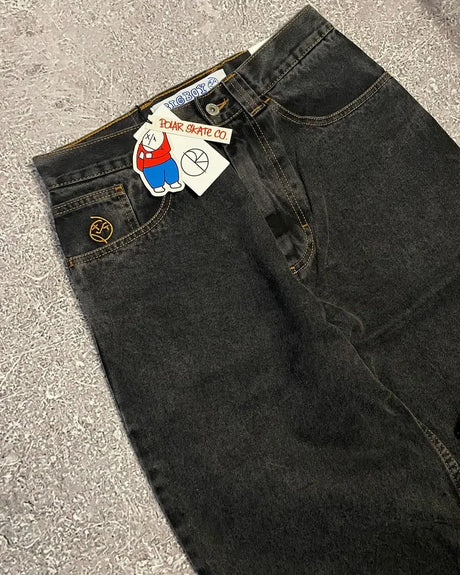 New Harajuku Hip Hop Cartoon Y2K Big Boy Jeans Women Graphic Embroidery Baggy Jeans Pants High Waist Wide Leg Trouser Streetwear - Lootquake