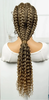 28" Burgundy Knotless Braids Wig with Curly Ends | Lace Front | Baby Hair
