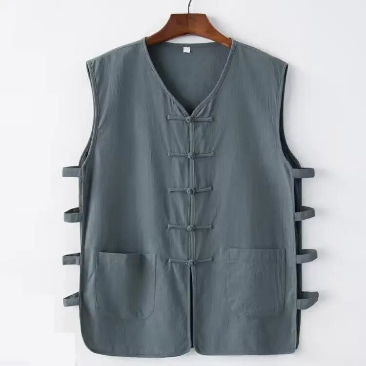 Vintage Vest Men Cotton Linen Shirt Kung Fu Vest Summer Tank Top Tang Suit Traditional Chinese Clothing Sleeveless Open Cardigan