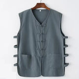 Vintage Vest Men Cotton Linen Shirt Kung Fu Vest Summer Tank Top Tang Suit Traditional Chinese Clothing Sleeveless Open Cardigan
