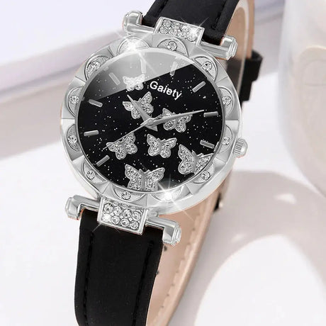 6PCS/Set Women Watch Set Rhinestone Quartz Wristwatch Butterfly Element Dial Watch Set Butterfly Jewelry Set Gift For Girls - Lootquake