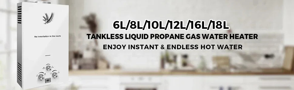 Calentador de agua VEVOR LPG a gas licuado de petróleo (6-18 L), propano, butano y electrodomésticos.