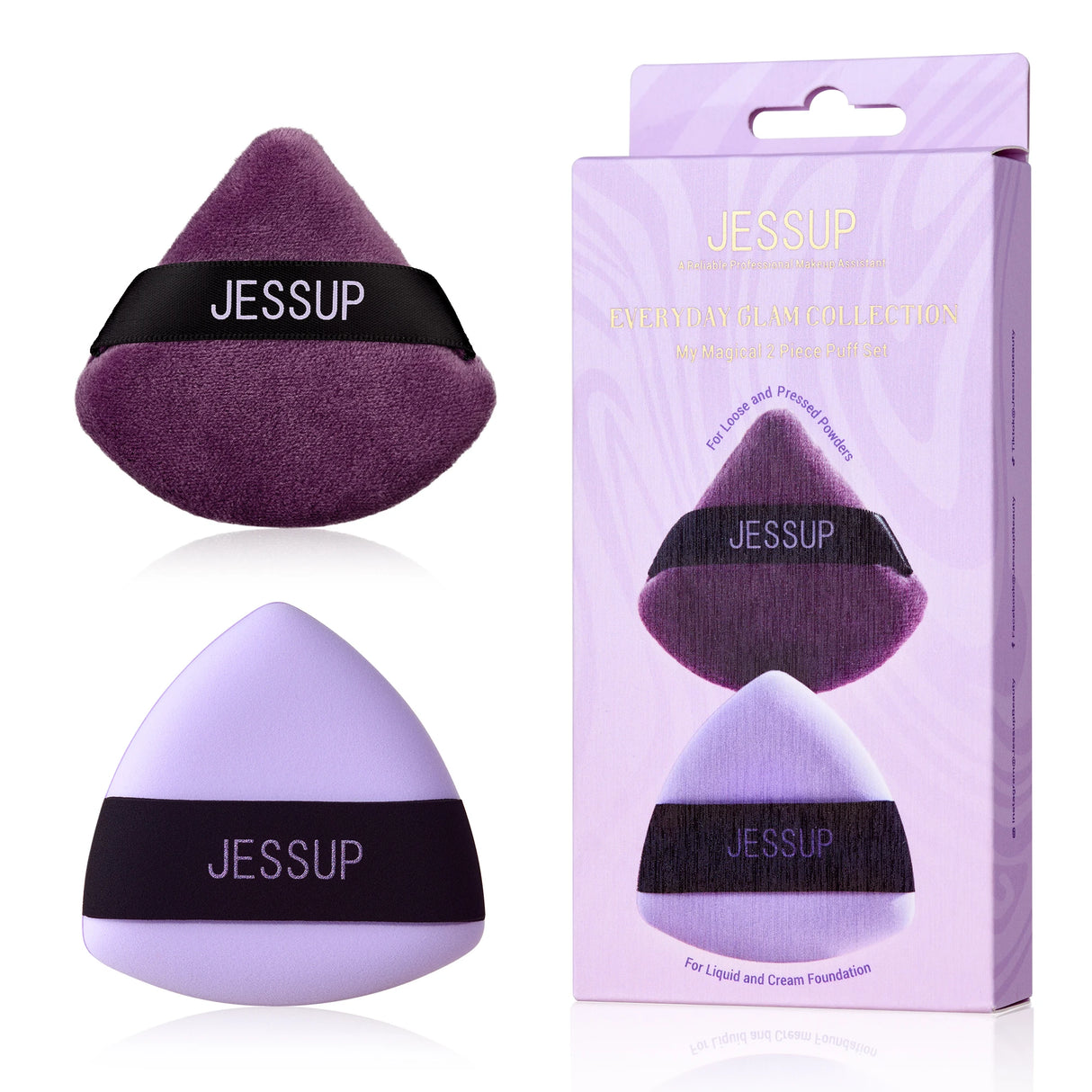 Borlas de polvo Jessup, 2 unidades triangulares suaves para fijar la base y hornear, reutilizables y lavables, moradas SP018