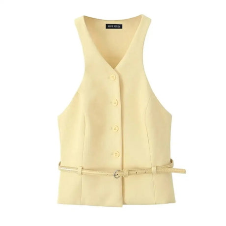 Kar&Otza 2024 new women's stylish dress with belt V-neck sleeveless top slim fit and slimming half skirt two-piece set - Lootquake