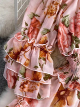 Summer New Off Shoulder  Wrap Waist to Show Thin A-line Fragmented Cake Dress Women's Beach Vacation Chiffon Long Dress GD820 - Lootquake