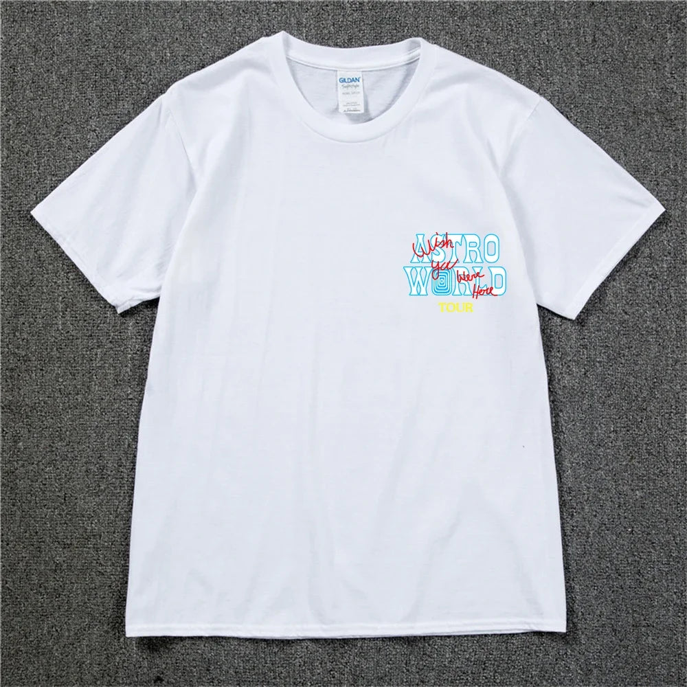 New Summer Hip Hop T Shirt Men Women Cactus Jack Harajuku T-Shirts WISH YOU WERE HERE Letter Print Tee Tops - Lootquake