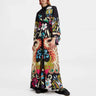 Ethnic Retro Spring Print Boho Long Dress Women Sexy Stand Collar Lace-up Party Dress Fall Long Sleeve Loose Ladies Maxi Dresses - Lootquake