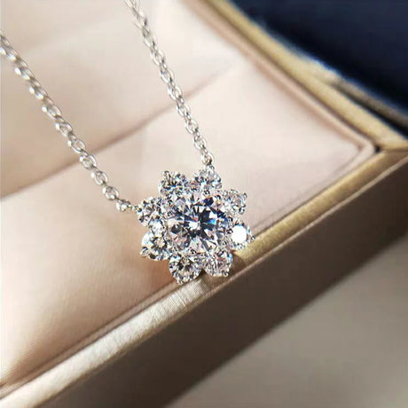 COSFIX Moissanite Necklace For Women 1 CT D Color VVS1 Excellent Cut Round Diamond Sunflower Pendant Necklace 925 Silver Jewelry - Lootquake