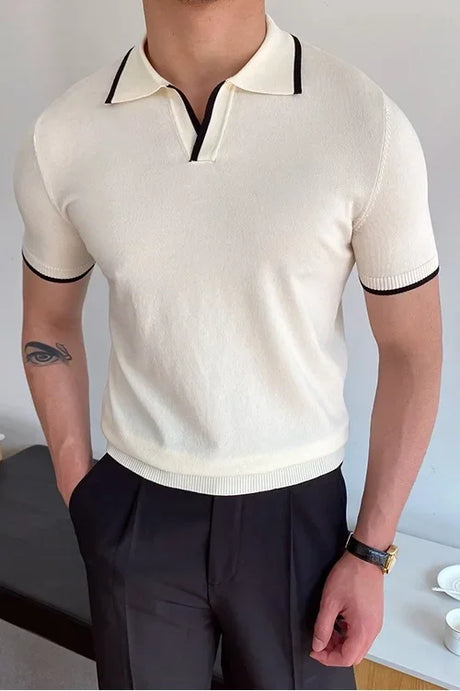 Men's Polo Shirt Elbow-Sleeved T-shirt Fashion Polo Collar Slim-Fit Men Clothing Woolen Sports Polo Tee Shirt Man Golf Shirt EUR - Lootquake